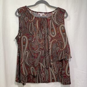 Dress Barn A Symmetrical Sleeveless Blouse Women’s 2X Paisley Red Orange Tan